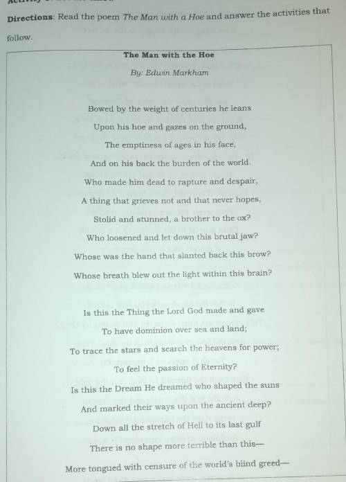 Please read first the poem and answer the 5 questions