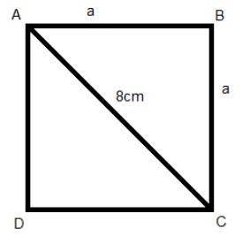 The diagonal of a square is 8 cm.

What is the length of the side of this square?
Give your answer