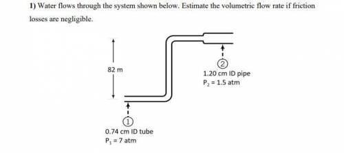 ) Water flows through the system shown below. Estimate the volumetric flow rate if friction

losse