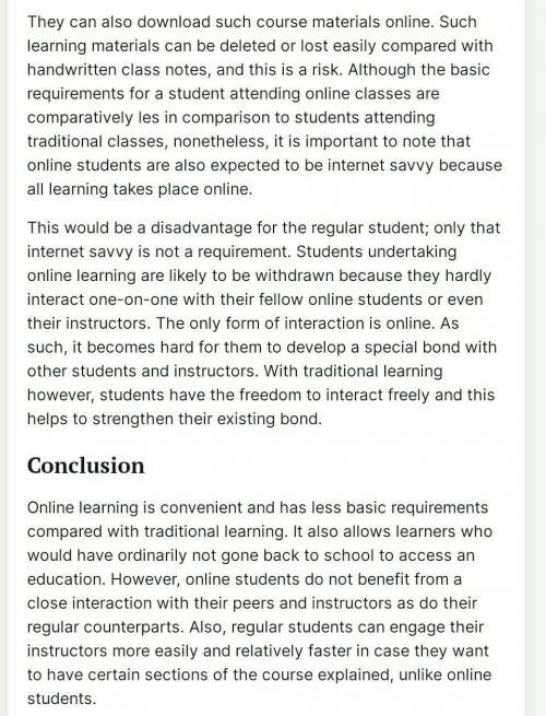 Write an essay that compares and contrast between online learning and in -school learning.