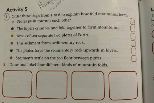 Order these steps from 1 to 6 to explain how fold mountains form.

Plates push towards each other.