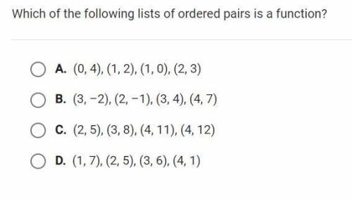 Which of the following lists of ordered pairs is a function?