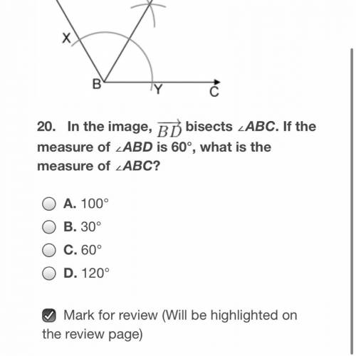 In the image, BD bisect ABC. If the measure of ABD is 60, what is the measure of ABC?