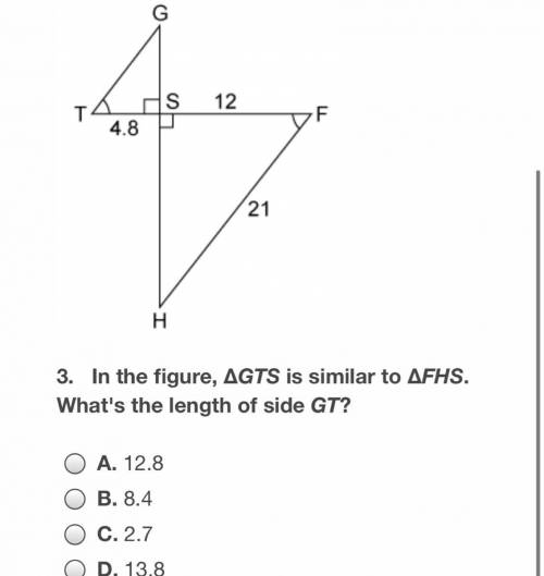 In the image GTS is similar to FHS. What the length of side GT?