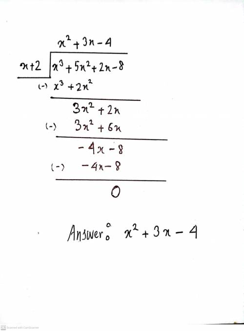 Divide x³+5x²+2x-8 by x+2