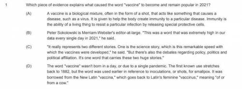 PLEASE HELP!!! Which piece of evidence explains what caused the word vaccine to become and remain