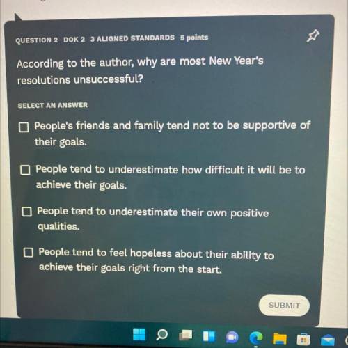 According to the author, why are most New Year's

resolutions unsuccessful?
SELECT AN ANSWER
o Peo