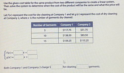 Use the given cost table for the same product from two different companies to create a linear syste
