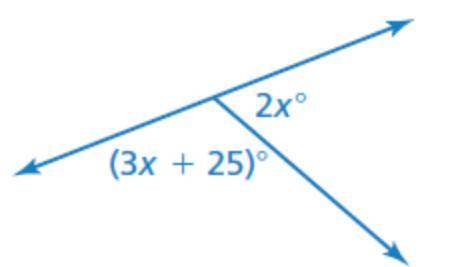 Tell whether the angles are complementary or supplementary. Then find the value of x.

(3x +25) 2x