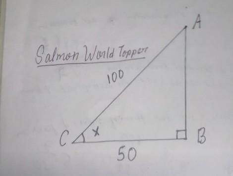 In the given figure triangle ABC, AC=100, CB= 50 , then find the value of x?

Please solve me befor