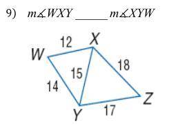 Determine if the angles are greater than (>), less than (<), or equal (=) to each other.

RE