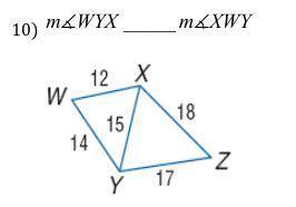 Determine if the angles are greater than (>), less than (<), or equal (=) to each other.

RE