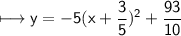 \\ \sf\longmapsto y=-5(x+\dfrac{3}{5})^2+\dfrac{93}{10}