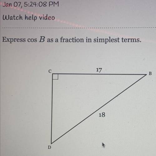 Express cos B as a fraction in simplest terms.
17
С
B
18
D