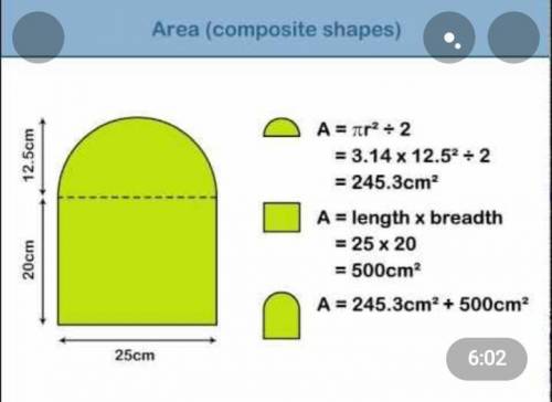 Find the approximate area of the composite figure below