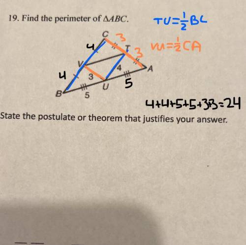 Find the perimeter of ABC

state the postulate or theorem that justifies your answer
50 POINTS!!!
