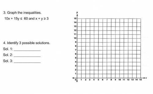 Graph the inequalities and identify 3 possible solutions