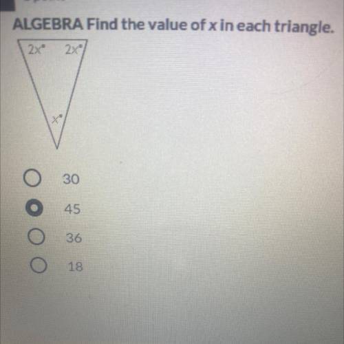 Find the value of x in each triangle.