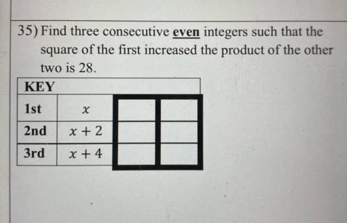 NEED HELP!

Find three consecutive even integers such that the square of the first increased the p