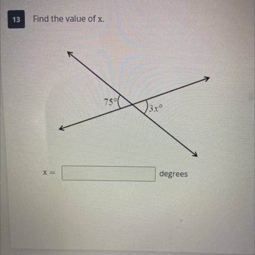 Find the value of x.
75°
3x°
X =
degrees