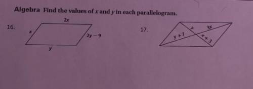 Find the value of x and y in both parallelograms
