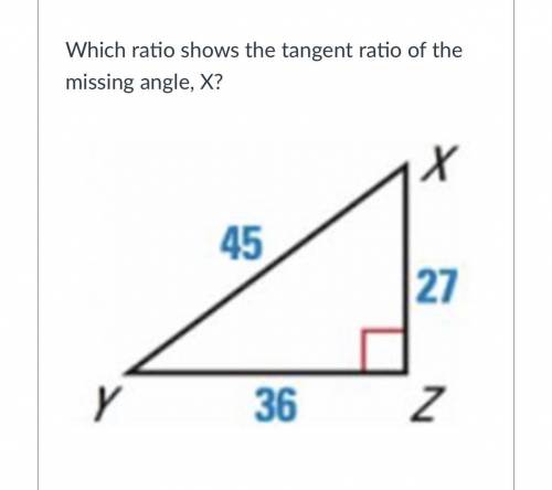 Which ratio shows the tangent ratio of the missing angle, X?