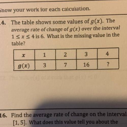 The table shows some values of g(x). The

average rate of change of g(x) over the interval
1sxs 4