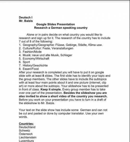 German 1 Project has to be beginner level, will give brainliest