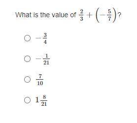 What is the value of this expression?
2/3 + (-5/7)