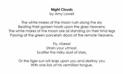 Read the poem carefully. Explain how the author use analogy to compare and describe the night cloud