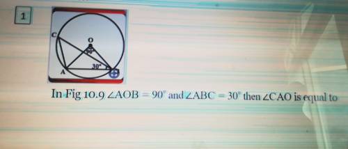 ORACLE TROUPE 1 C 00 30 A In Fig 10.9 ZAOB = 90° and ZABC = 30° then ZCAO is equal to MO