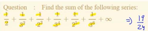 Find the sum if the series 1/2 + 1/3^2 + 1/2^3 + 1/3^4 +
