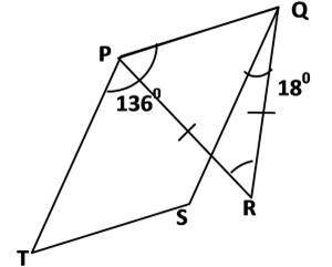 In the figure, PQST is a parallelogram and PQR is an isosceles triangle. PR = QR, ∠ TPQ = 1360 and