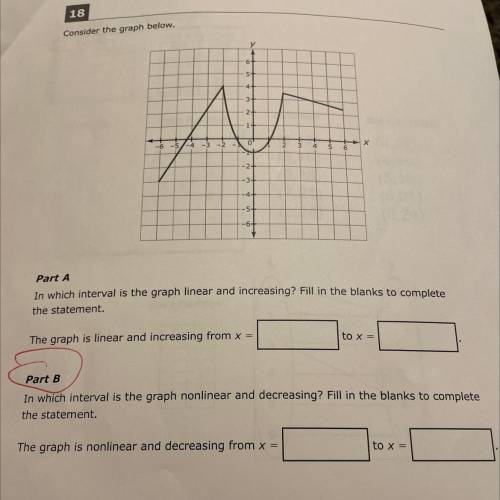 Part A

In which interval is the graph linear and increasing? Fill in the blanks to complete
the s