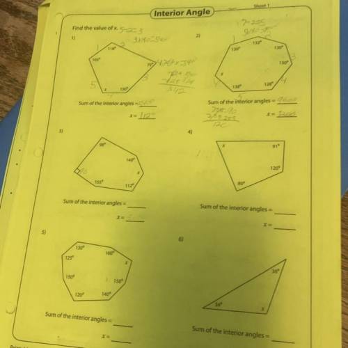 Interior Angle

Find the value of x 5
13
2)
Sum of the Interior angles
Sum of the interior angles