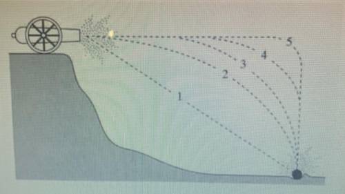 A ball is fired from a cannon from the top of a cliff as shown below. Which of the paths 1 - 5 woul