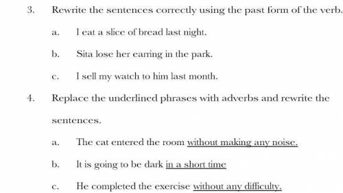 Rewrite the sentences correctly using the past form of the verb.

a. I eat a slice of bread last n
