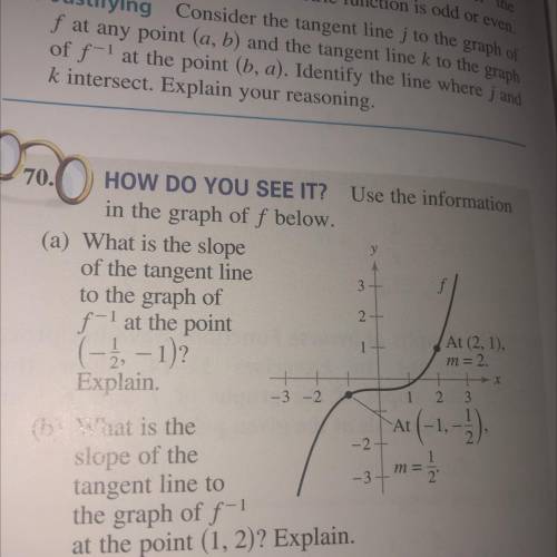(a) What is the slope

of the tangent line
to the graph of
f-1 at the point
(-1/₂ - 1)?
Explain.