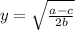 y =   \sqrt{ \frac{a - c}{2b} }