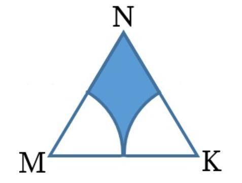 Equilateral triangle mnk has side length 2 inches. A circle of radius 1 inch is centered at m and a