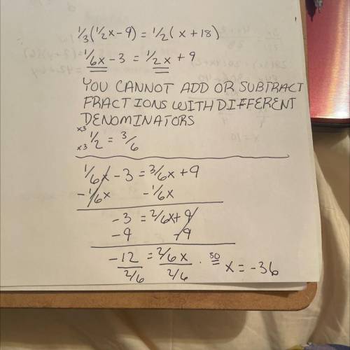 Mai solved the equation incorrectly. Identify and explain Mai’s error.

I’m correcting a test plz h