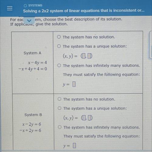 For each system through the best description of a solution if applicable give the solution