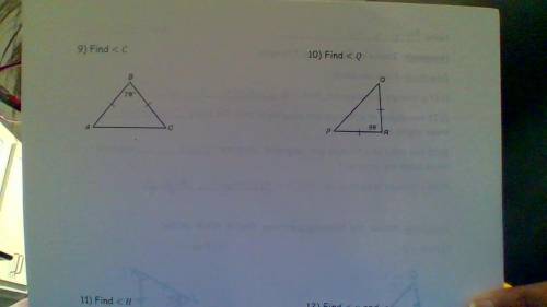 for question 9: If B is 78 degrees then what is angle C and for question 10: if R is 86 then what i
