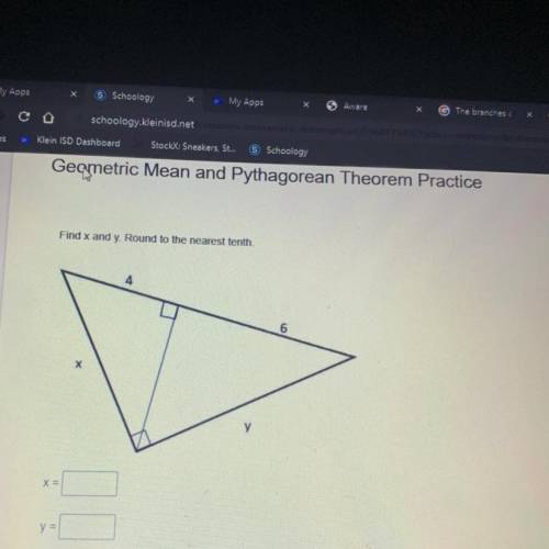 Geometric Mean and Pythagorean Theorem Practice
Find x and y. Round to the nearest tenth