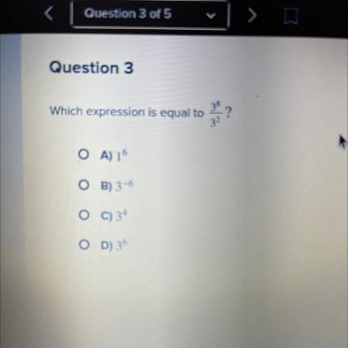 Which expression is equal to 3^8/3^2?