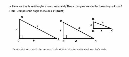 B. Complete the proportion to compare the first two triangles.

b/c=
c. Cross-multiply the ratios
