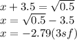 x+3.5=\sqrt{0.5} \\x=\sqrt{0.5}-3.5\\x=-2.79 (3sf)