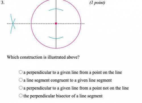 Which construction is illustrated above?

A) a perpendicular to a give line from a point on the li
