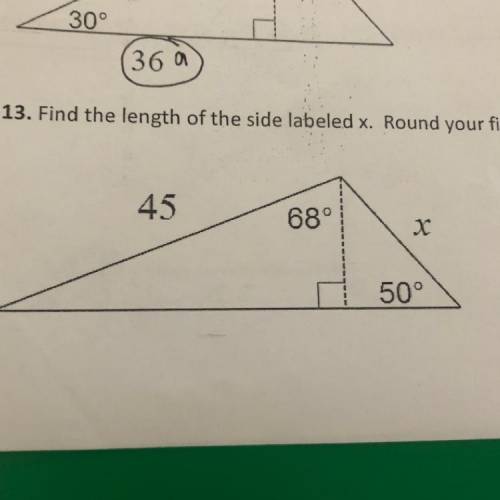 Find the length of the side labeled x. Round your final answer to the nearest thousandth.