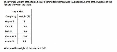 The average weight of the top 5 fish at a fishing tournament was 12.3 pounds. Some of the weights o